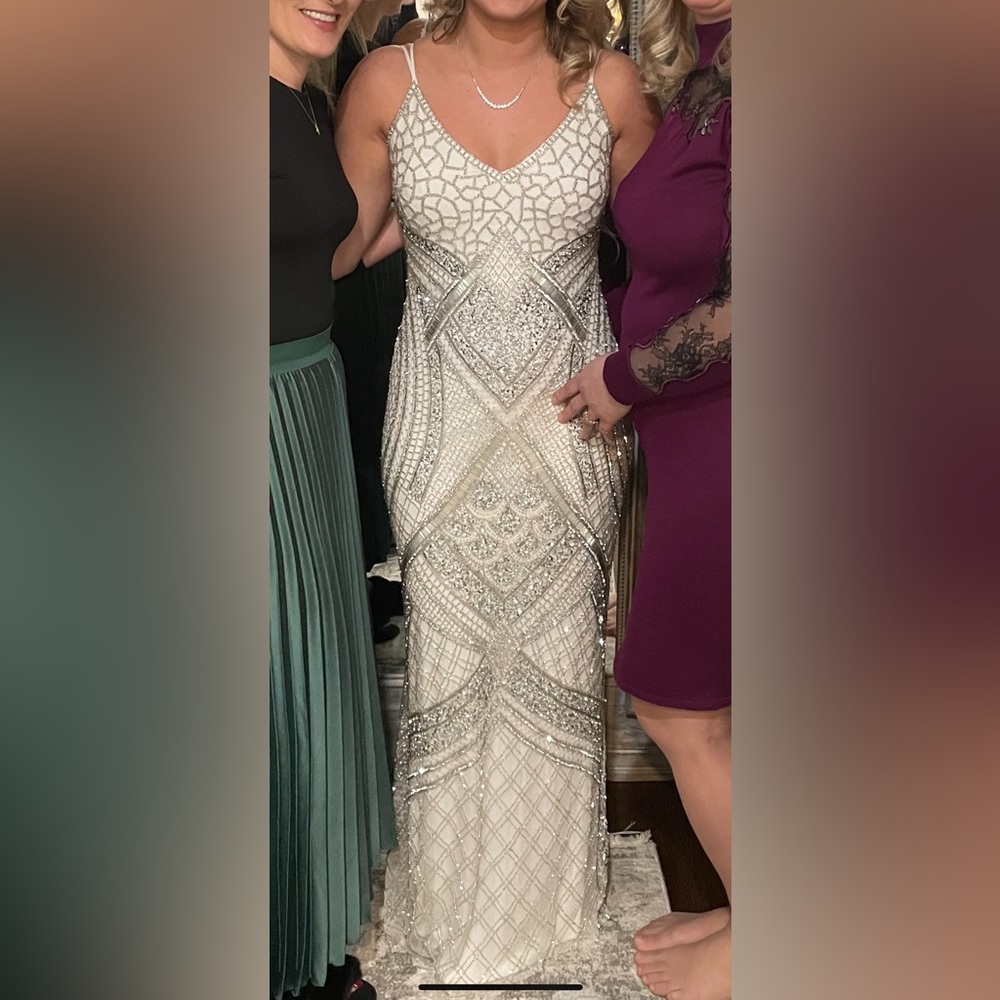 The dress is white and gray